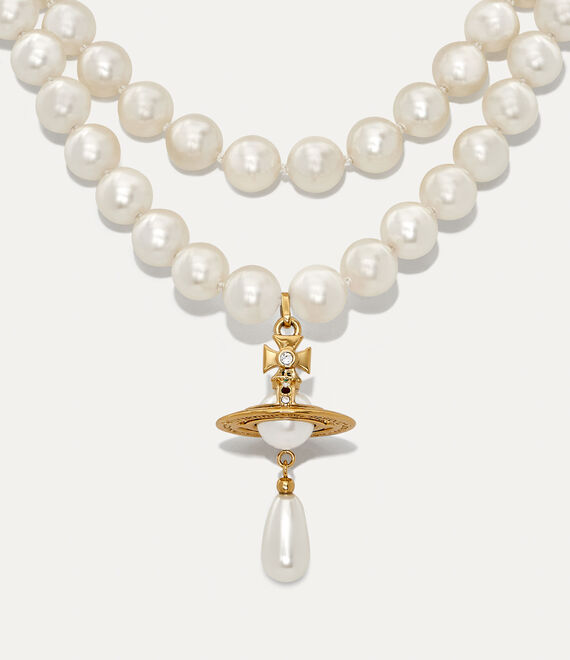 Vivienne Westwood Three Row Pearl Drop Choker in Gold